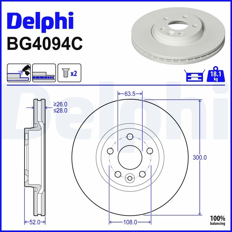 DELPHI Brake disc FORD,VOLVO,LAND ROVER BG4094C 1379965,1384689,1405510 Brake rotor,Brake discs,Brake rotors 1420600,1420601,1469085,1500158,1500159