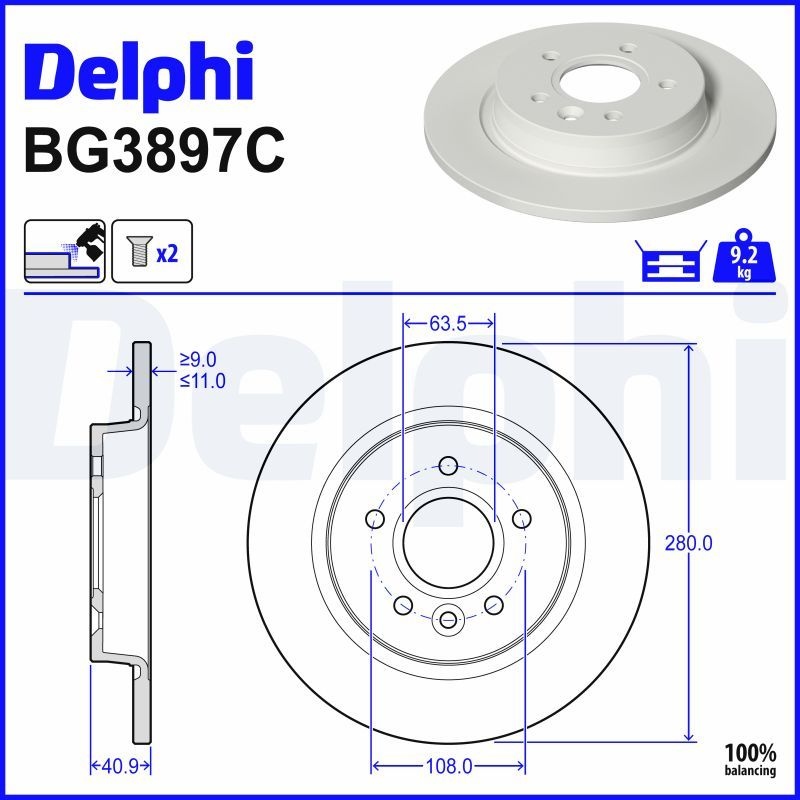 DELPHI Brake disc solid BG3897C Brake rotor,Brake discs FORD,VOLVO,Focus II Schrägheck (DA_, HCP, DP),Focus II Kombi (DA_, FFS, DS),Focus C-Max (DM2)