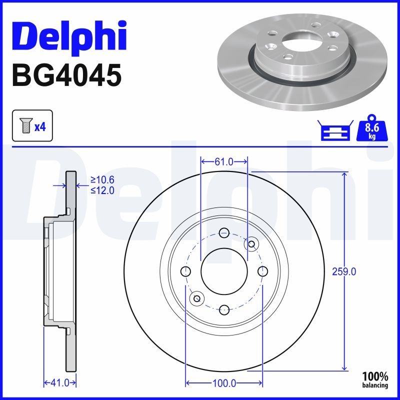 DELPHI Brake disc RENAULT,DACIA,SMART BG4045 402065345R,6001547683,7701208252 Brake rotor,Brake discs,Brake rotors 402065236R,402065345R,6001547683