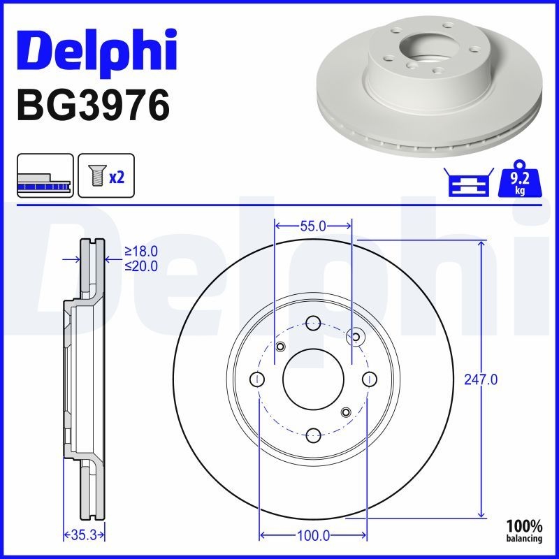 DELPHI Brake disc Vented BG3976 Brake rotor,Brake discs PEUGEOT,TOYOTA,CITROËN,107 Schrägheck (PM_, PN_),108,AYGO (WNB1_, KGB1_),AYGO (PAB4_, KGB4_)