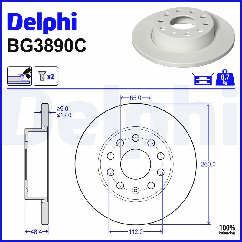 DELPHI Brake disc VW,AUDI,SKODA BG3890C 1K0615601AC,1K0615601AJ,1K0615601L Brake rotor,Brake discs,Brake rotors 1K0615601AC,1K0615601L,1K0615601AC