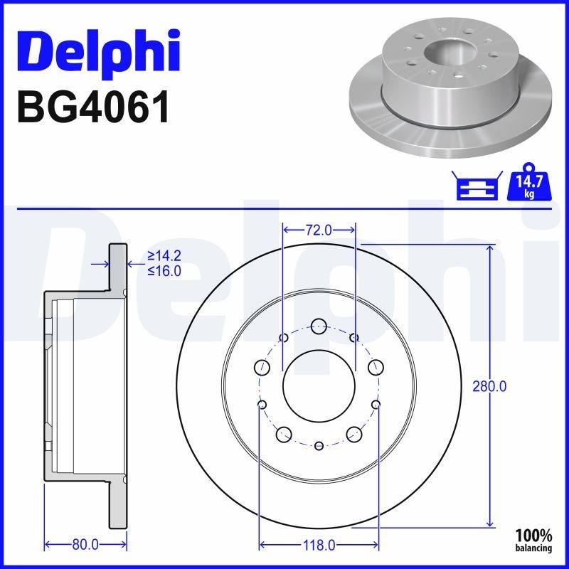 DELPHI Brake disc OPEL,FIAT,PEUGEOT BG4061 1607880480,1642766680,422835 Brake rotor,Brake discs,Brake rotors 424930,424931,4249A1,4249K7,51740245