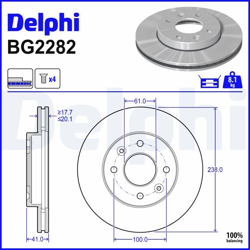 DELPHI Brake disc Vented BG2282 Brake rotor,Brake discs RENAULT,NISSAN,CLIO II (BB0/1/2_, CB0/1/2_),TWINGO II (CN0_),KANGOO (KC0/1_)