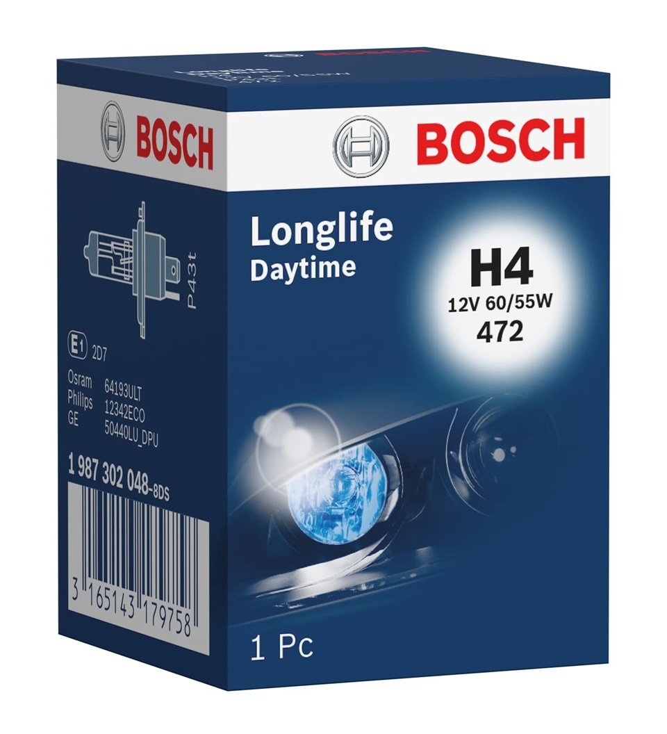 BOSCH Light Bulbs VW,AUDI,MERCEDES-BENZ 1 987 302 048 12V6055WH4LONGLIFEDAYTIME,Blister1pcs1987301054,0050185 Bulb, spotlight