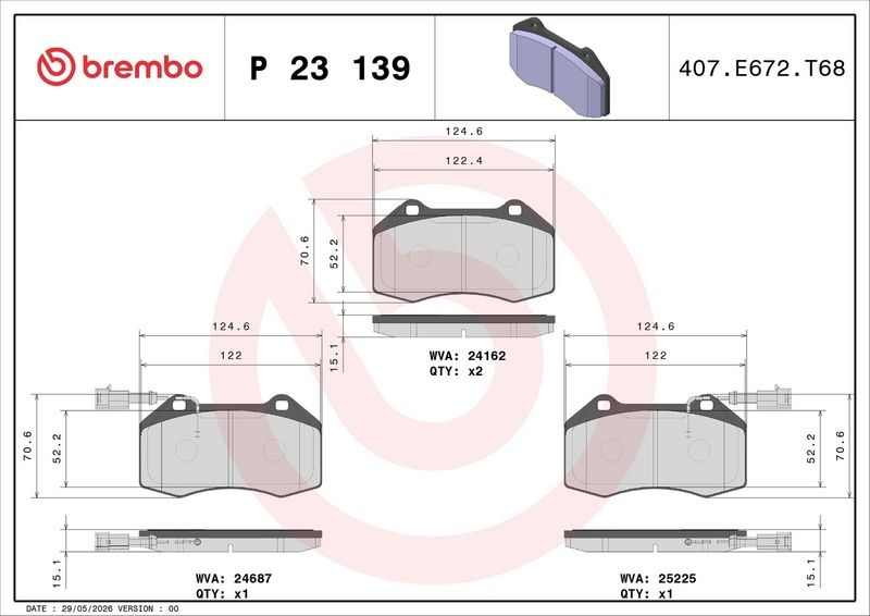 BREMBO Brake pad set ALFA ROMEO,ABARTH P 23 139 51934099,71765466,71773661 77365672,77365830,77366290,77368657,0000077366718,0000077367517,68243338AA