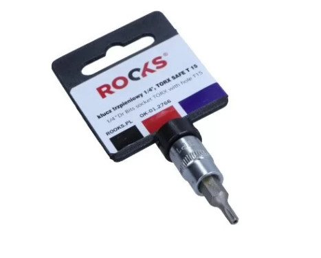 Rooks Bit Sockel 1/4", Torx med hål T15