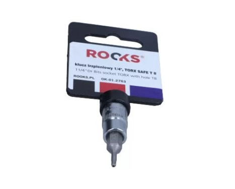 Rooks Bit Sockel 1/4", Torx med hål T8