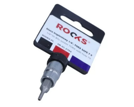 Rooks Bit Sockel 1/4", Torx med hål T9