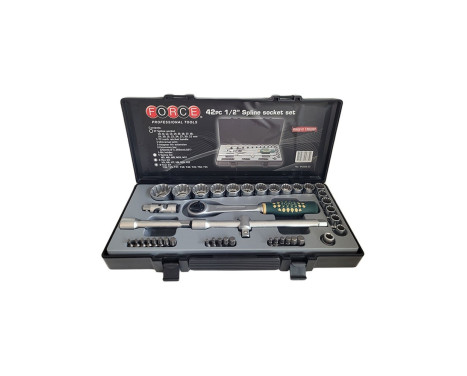 Force 1/2" Multi-Tooth Socket Set 72-tands spärr 42-delad