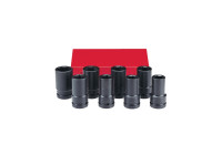 Force 1" Impact socket set lång SAE 8-delad