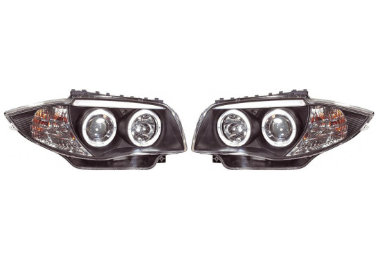 Set koplampen passend voor BMW 1-Serie E81/E87 2004-2011 - Zwart - incl. Angel-Eyes