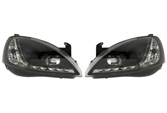 Set koplampen DRL-Look passend voor Opel Corsa C 2000-2004 - Zwart