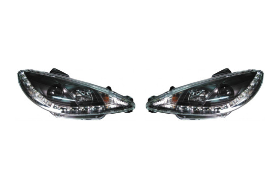 Set koplampen DRL-Look passend voor Peugeot 206 1998- incl. GTi - Zwart