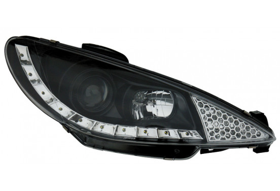 Set koplampen DRL-Look passend voor Peugeot 206 2002- incl. GTi 1999- - Zwart, afbeelding 2
