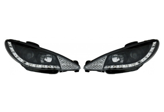Set koplampen DRL-Look passend voor Peugeot 206 2002- incl. GTi 1999- - Zwart