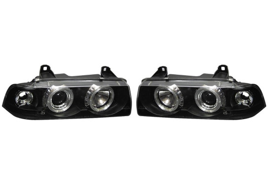 Set koplampen passend voor BMW 3-Serie E36 Sedan/Touring - Zwart - incl. Knipperlichten & Angel-Eyes
