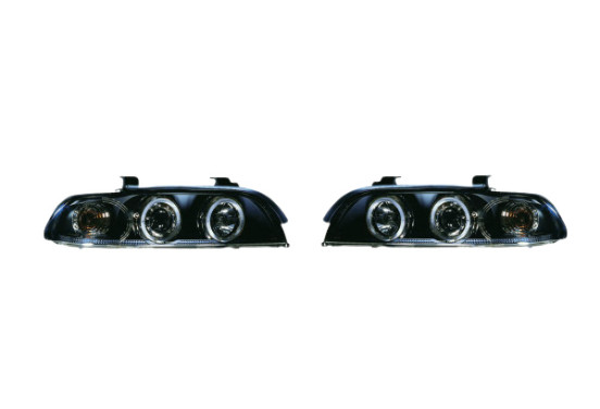 Set koplampen passend voor BMW 5-Serie E39 1996-2003 - Zwart - incl. Angel-Eyes & Motor