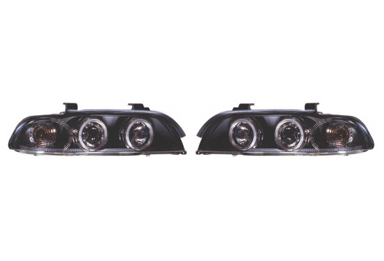 Set koplampen passend voor BMW 5-Serie E39 1996-2003 - Zwart - incl. Angel-Eyes