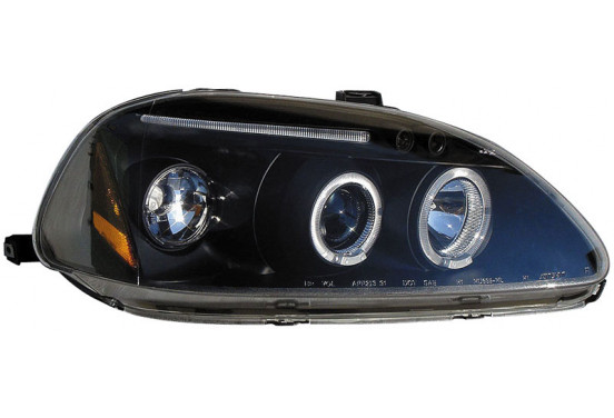 Set koplampen passend voor Honda Civic 1996-1999 - Zwart - incl. Angel-Eyes, afbeelding 2