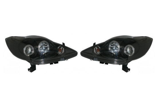 Set koplampen passend voor Peugeot 107 2005-2014 - Zwart - incl. Angel-Eyes