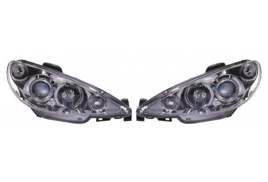 Set koplampen passend voor Peugeot 206 2002- incl GTi 1999- - Chroom - incl. Angel-Eyes