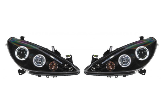 Set koplampen passend voor Peugeot 307 2001-2005 - Zwart - incl. Angel-Eyes