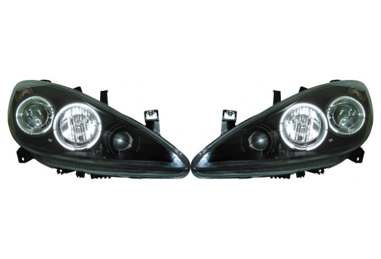 Set koplampen passend voor Peugeot 307 2001-2005 - Zwart - incl. Angel-Eyes