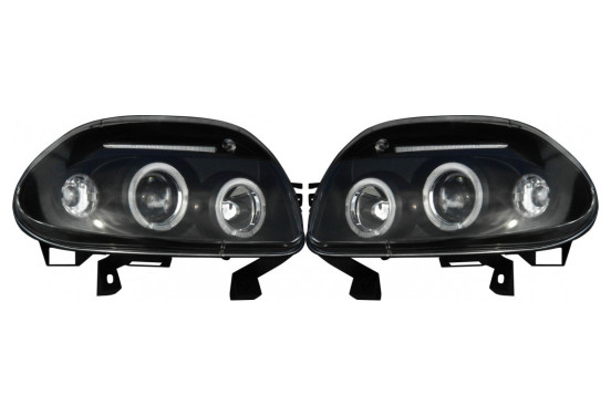 Set koplampen passend voor Renault Clio II 1998-2001 - Zwart - incl. Angel-Eyes