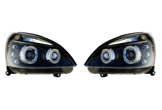 Set koplampen passend voor Renault Clio II Facelift 2001-2005 - Zwart - incl. Angel-Eyes