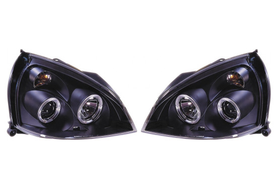 Set koplampen passend voor Renault Clio II Facelift 2001-2005 - Zwart - incl. Angel-Eyes