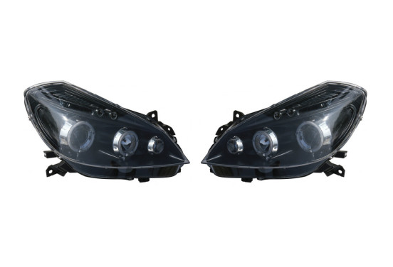 Set koplampen passend voor Renault Clio III 2005-2007 - Zwart - incl. Angel-Eyes