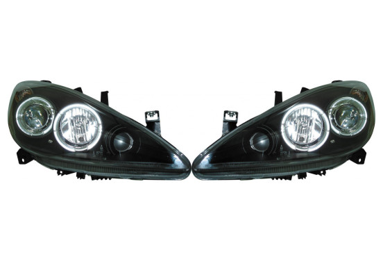 Set koplampen passend voor Peugeot 307 2001-2005 - Zwart - incl. Angel-Eyes