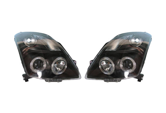 Set koplampen passend voor Suzuki Swift II 2005-2010 - Zwart - incl. Angel-Eyes - Type 2