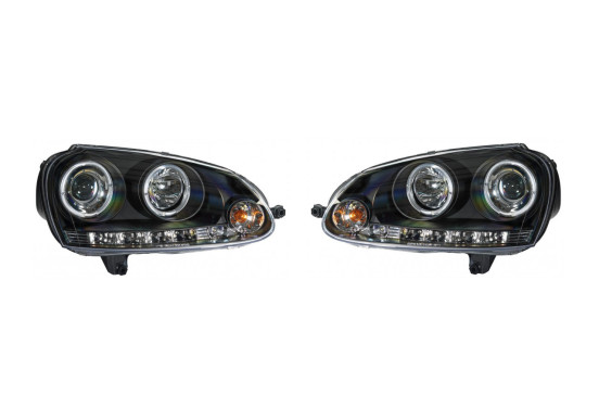 Set koplampen passend voor Volkswagen Golf V 2003-2008 - Zwart - incl. Angel-Eyes